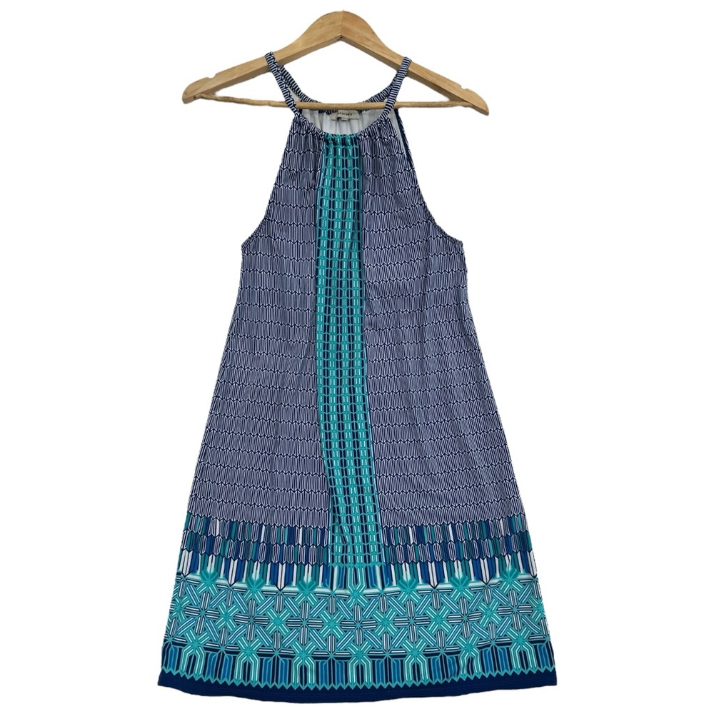 Max Studio Navy and Turquoise Strapless Dress High Neck - Size Small